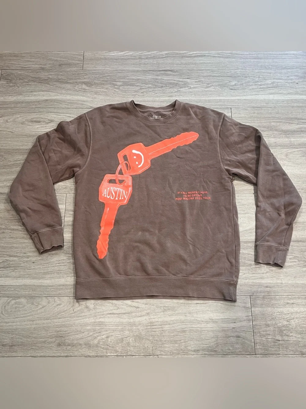 Post Malone Austin 2023 Tour Brown Crewneck Sweatshirt Size Large